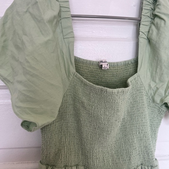 Madewell Sage Green Midi Smocked Linen Dress - Picture 3 of 4